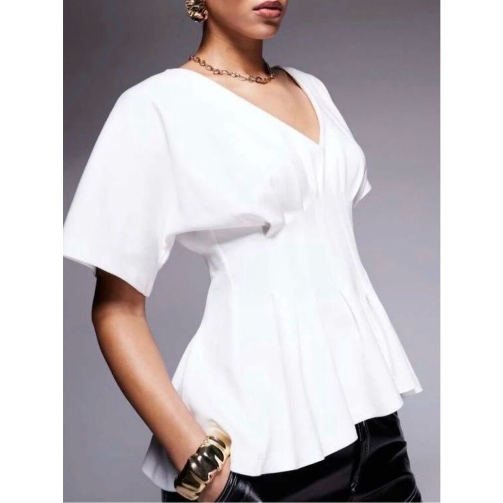 ASOS Interlock V-neck Peplum T-shirt With Pleated Waist